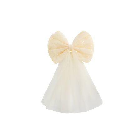 Champagne bow veil hair accessory for flower girl gown, matching flower girl dresses Australia.