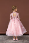 Back view of girls pink formal dress with open lace back