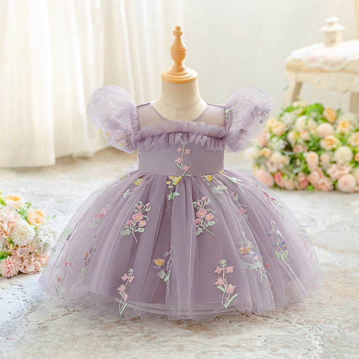 Fairy Bloom Floral Embroidered Baby Romper - Lilac