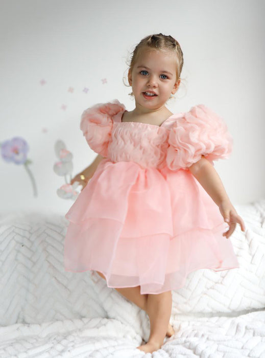 Daisy Ruffled Puff Sleeve Organza Dress