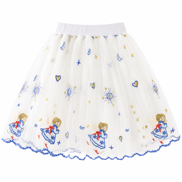 White Starry Tulle Skirt for Girls