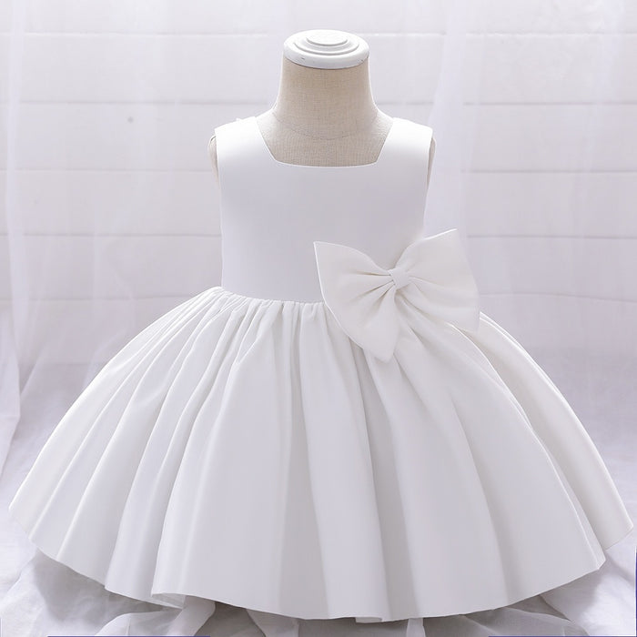 Elsie Satin Dress – White Princess Birthday Outfit