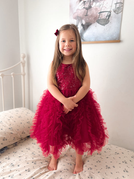 Eva Red Sequin Ruffle Tulle Dress