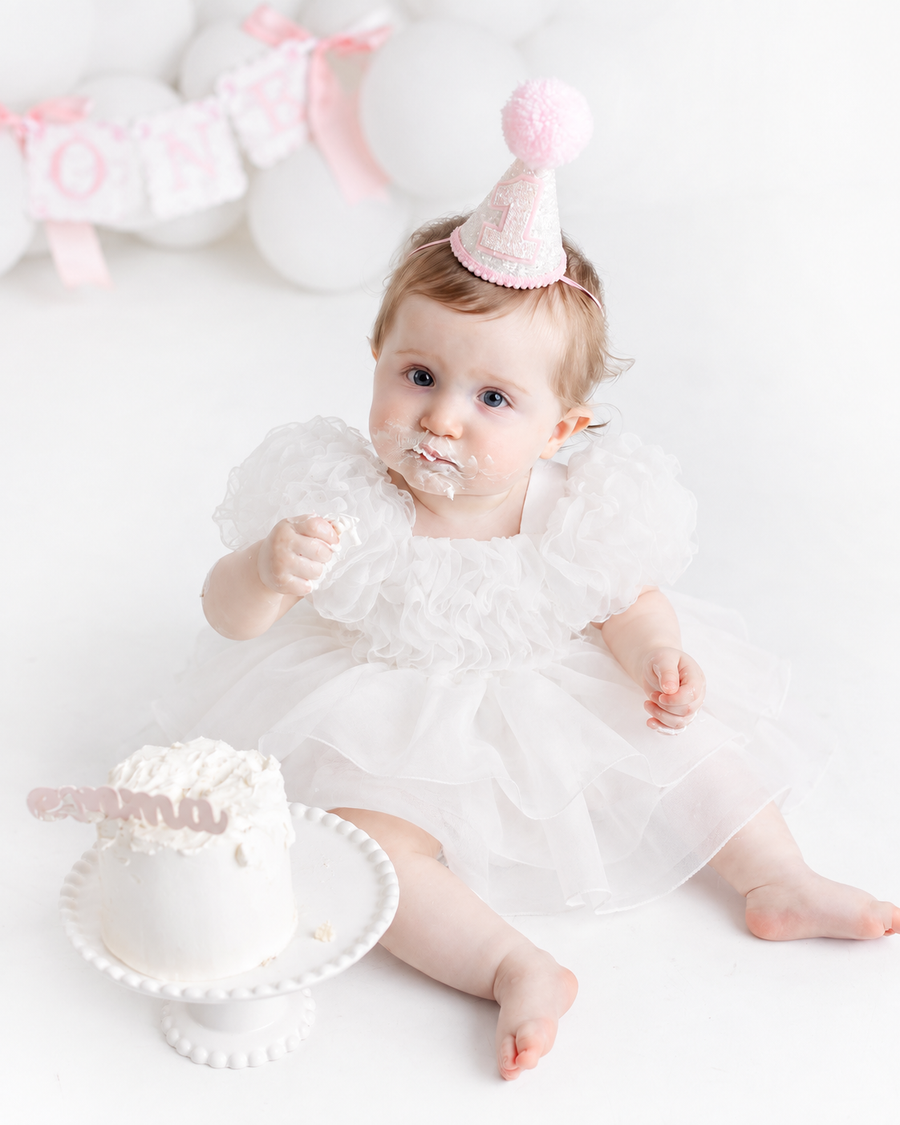 Daisy Ruffled Puff Sleeve Organza Dress (White)