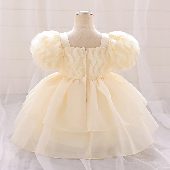 Daisy Organza Puff Sleeve Dress – Cream Birthday
