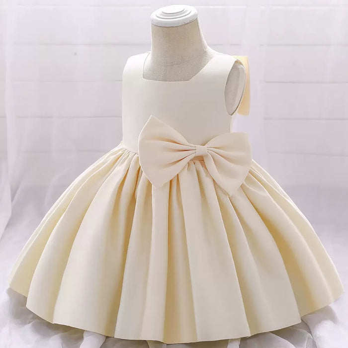 Elsie Satin Bow Party Dress (Beige)