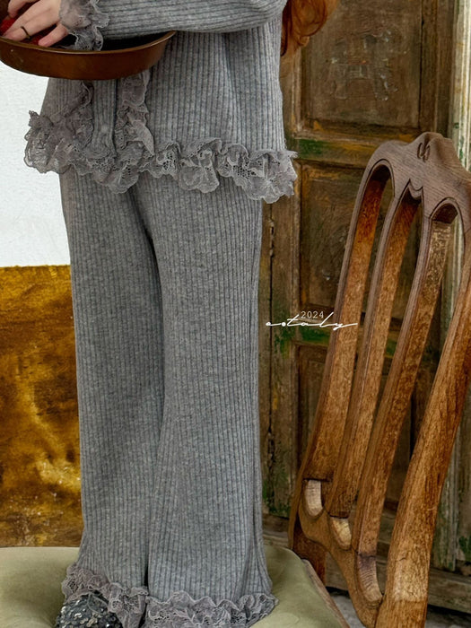 Lacey Ribbed Knit Set – Lace Ruffle