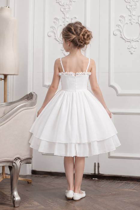 White Ruffle Bow Graduation Dress for Girls