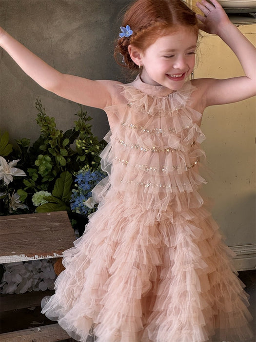 Hayley Tulle Ruffle Halter Dress – Sequin Birthday Flower Girl