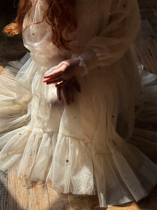Clara Tulle Smocked Dress – Gold Vintage Puff
