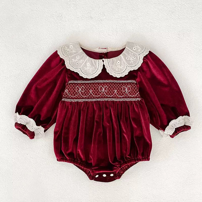 Ivy Smocked Christmas Baby Romper