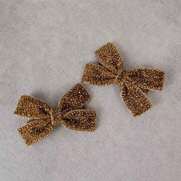 Glitter Bow Hair Clips for Girls – Gold & Red