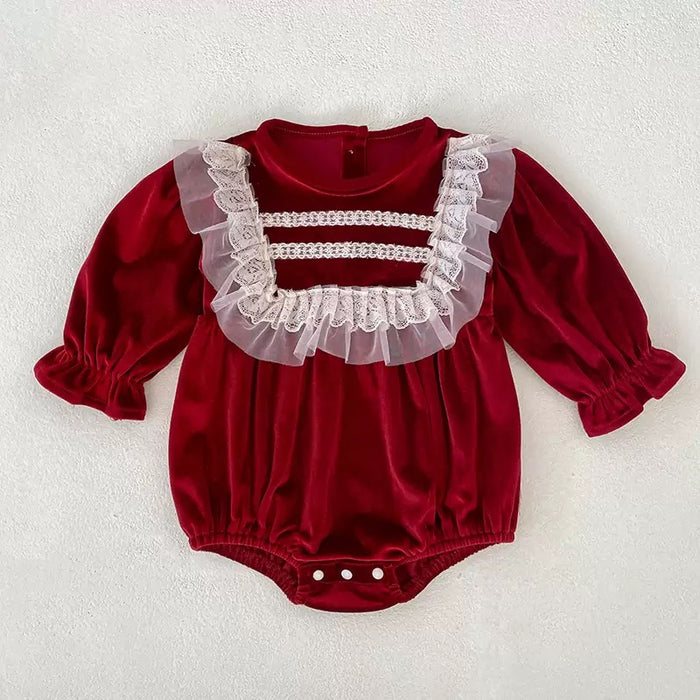 Holly Lace Christmas Baby Romper