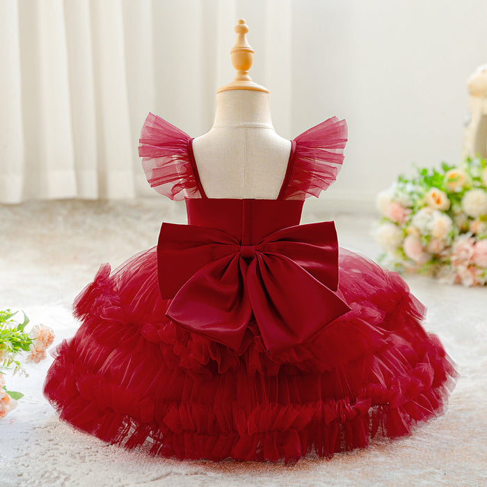 Ruby Red Bow First Birthday Dress