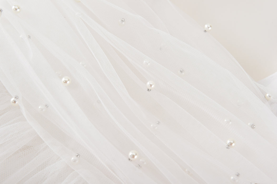 Pearl White Flower Girl Dress Gown (MADE TO ORDER)