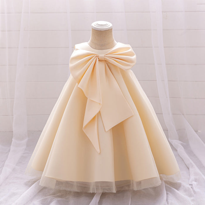 Leah Satin Tulle Dress – White Birthday Flower Girl