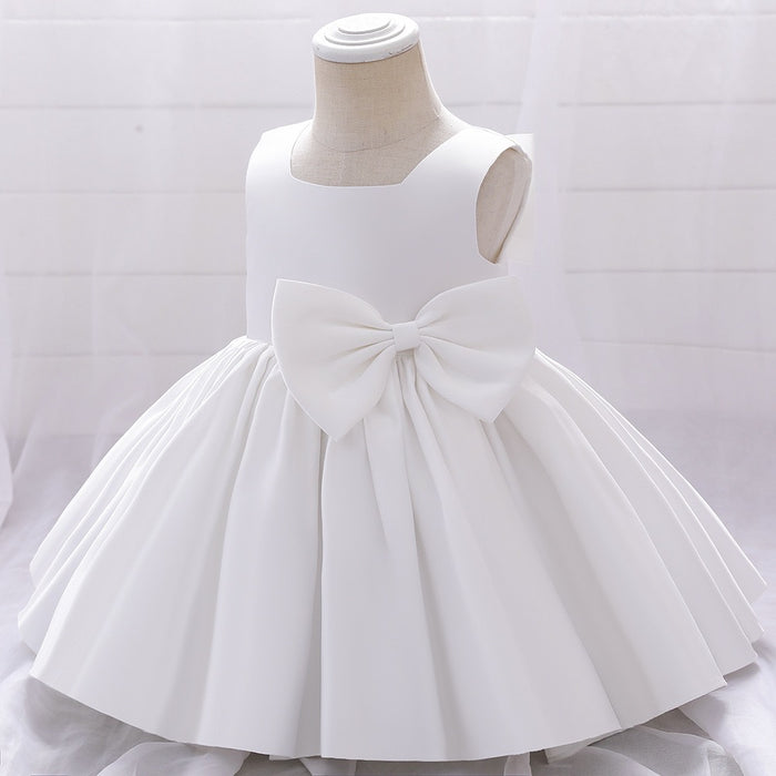 Elsie Satin Dress – White Princess Birthday Outfit