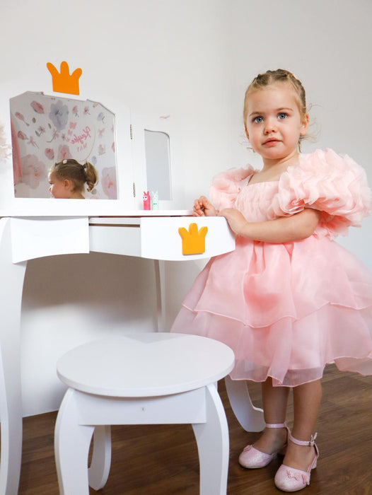 Daisy Ruffled Puff Sleeve Organza Dress
