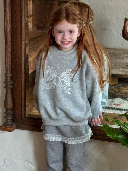 Mila Cotton Bow Sweatshirt – Grey Lace