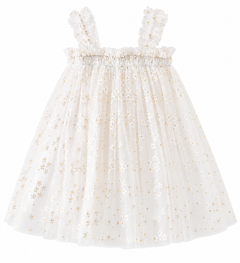 White Baby Dress with Floral Tulle – Newborn & Infant