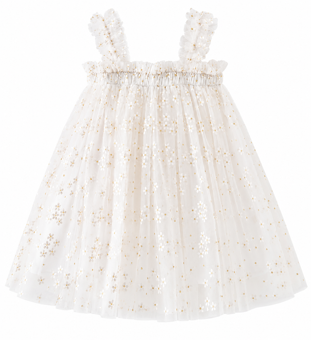 White Baby Dress with Floral Tulle – Newborn & Infant