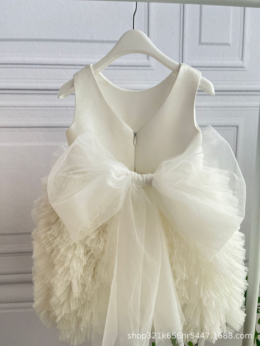 Elara White Ruffle Tulle Bow Dress