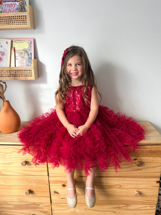 Eva Red Sequin Ruffle Tulle Dress