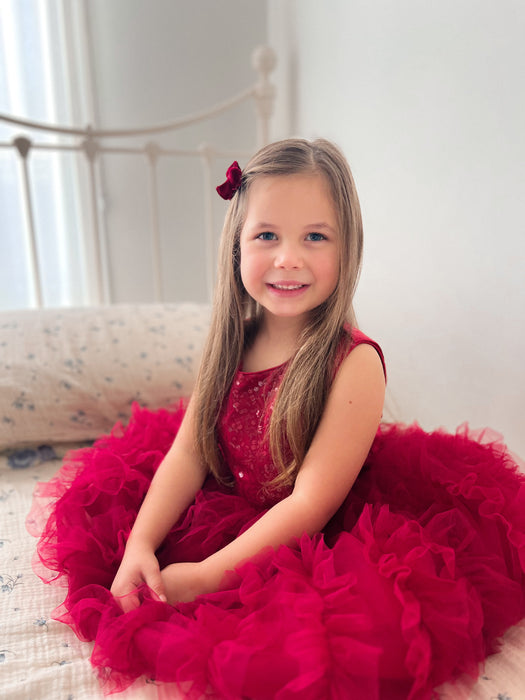 Eva Red Sequin Ruffle Tulle Dress