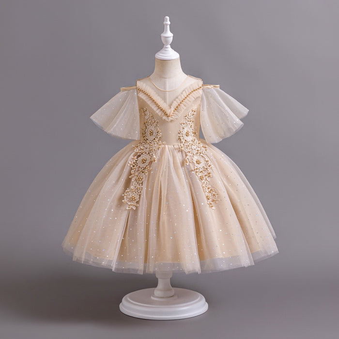 Sally Tulle Appliqué Dress – Gold Birthday Party