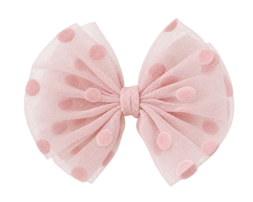 Pink Polka Dot Tulle Hair Bow