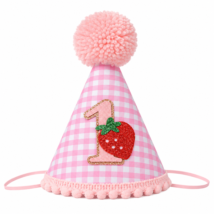 Strawberry Gingham 1st Birthday Party Hat