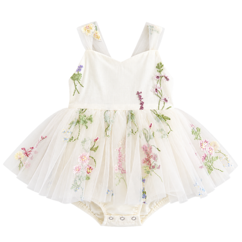 White Baby Floral Romper Dress – Newborn & Infant