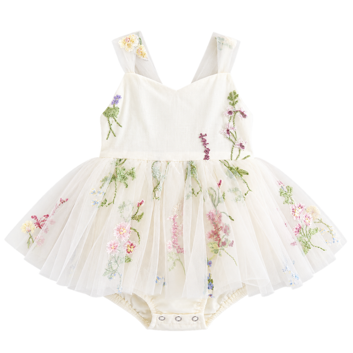 White Baby Floral Romper Dress – Newborn & Infant