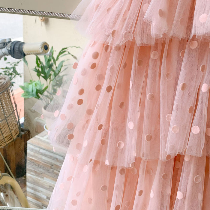 Pink Dot Tiered Tulle Birthday Dress