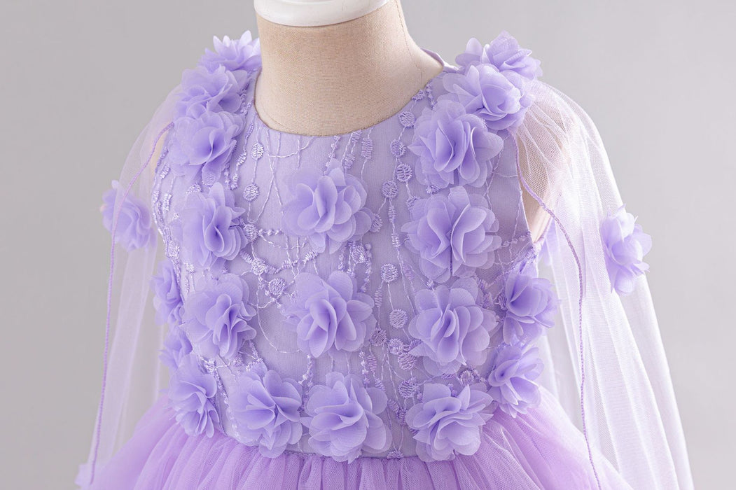 Flora Tulle Flower Cape Dress – Lilac Fairy Princess Birthday