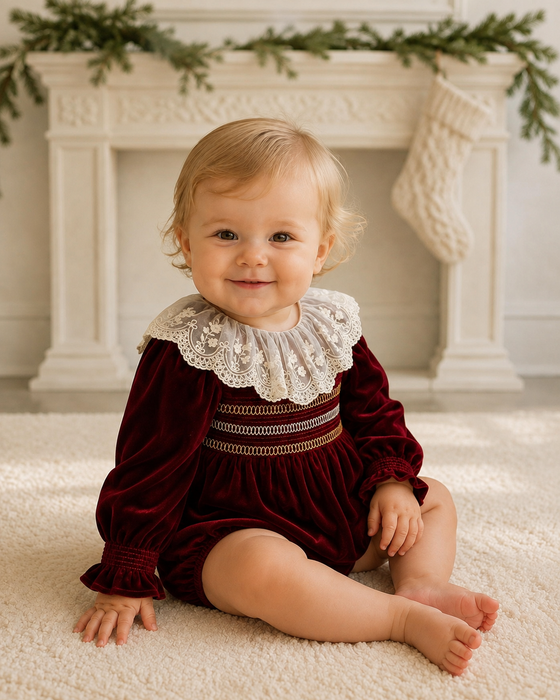 Joy Lace Christmas Baby Romper