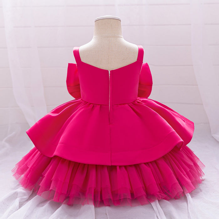 Betty Satin Tulle Dress – Neon Pink Princess Party Outfit