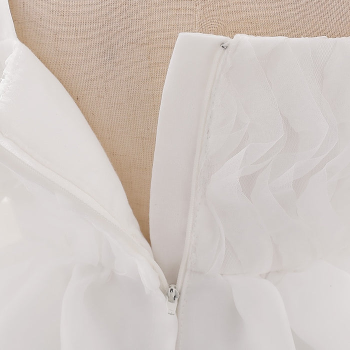 Daisy Organza Puff Sleeve Dress – White Birthday