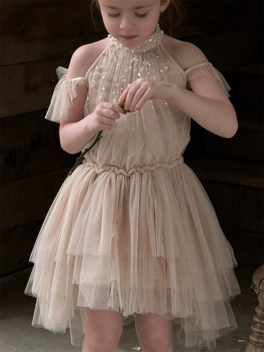 Beige Pearl Birthday Party Tutu Dress