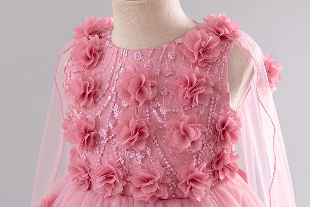 Flora Tulle Flower Cape Dress – Pink Fairy Princess Birthday