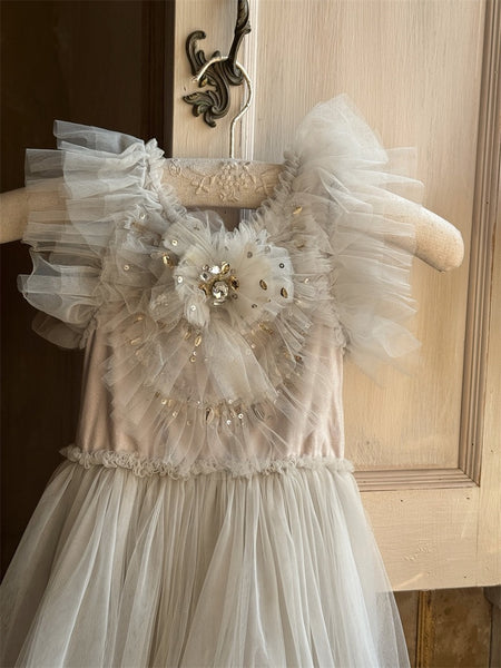 Elegant grey sequin tulle dress