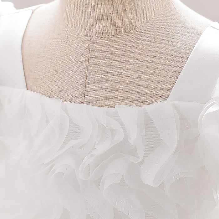 Daisy Organza Puff Sleeve Dress – White Birthday