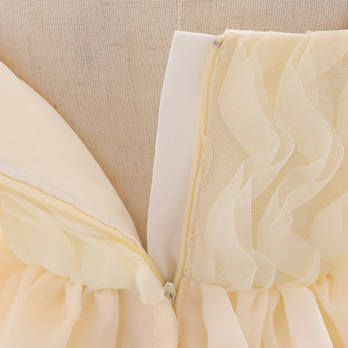 Daisy Organza Puff Sleeve Dress – Cream Birthday
