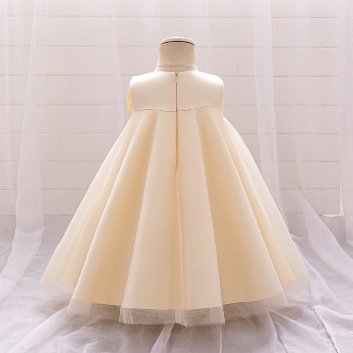 Leah Satin Tulle Dress – White Birthday Flower Girl
