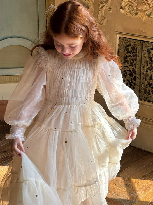 Clara Tulle Smocked Dress – Gold Vintage Puff