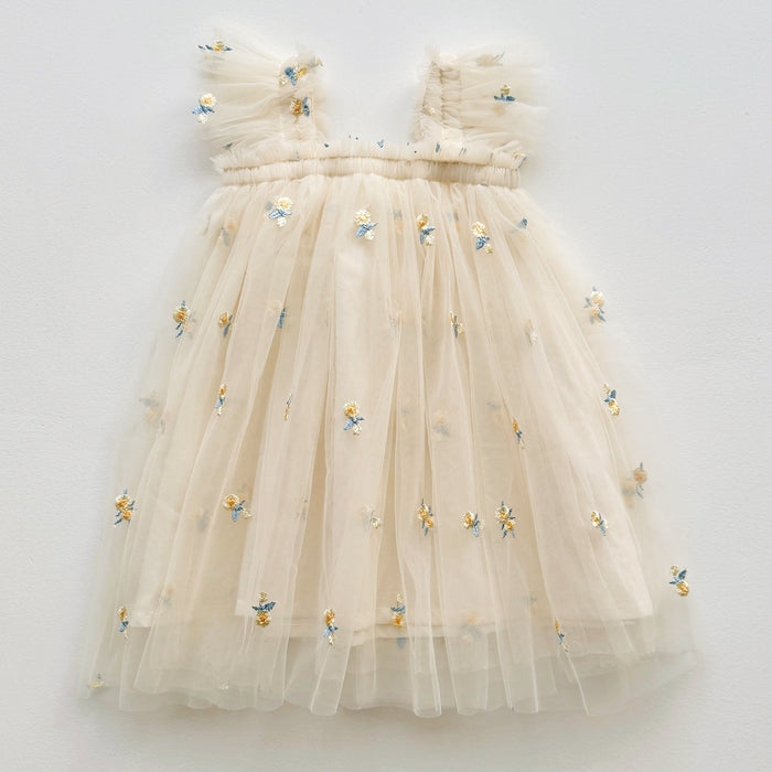 Faye Embroidered Tulle Dress – Cream Floral Fairy Birthday