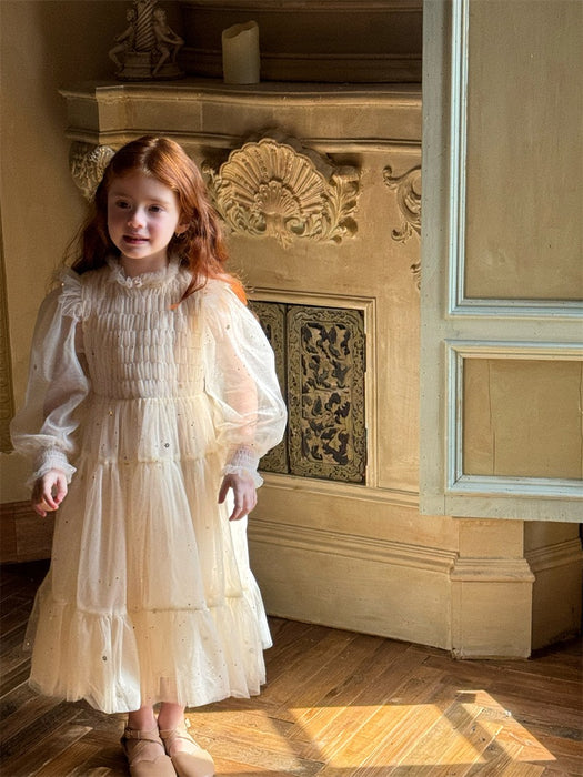 Clara Tulle Smocked Dress – Gold Vintage Puff