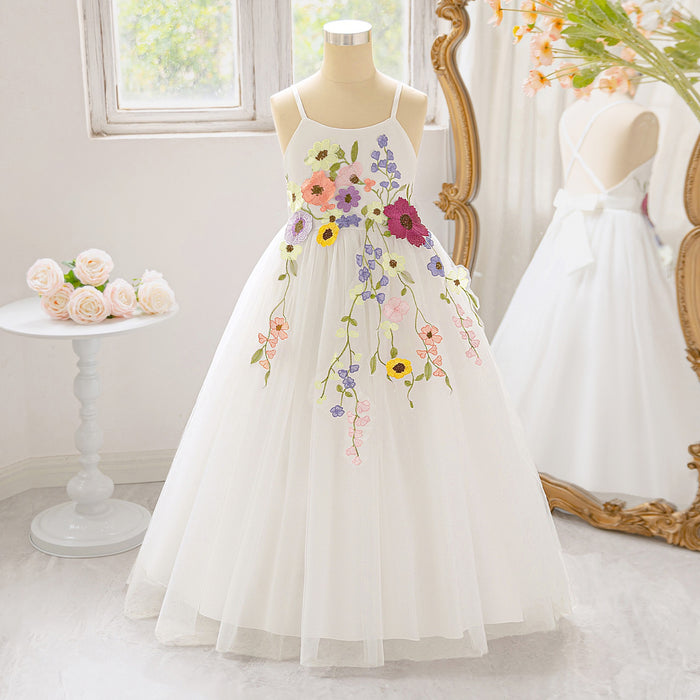 Floral Embroidered Maxi Year 6 Graduation Dress for Girls