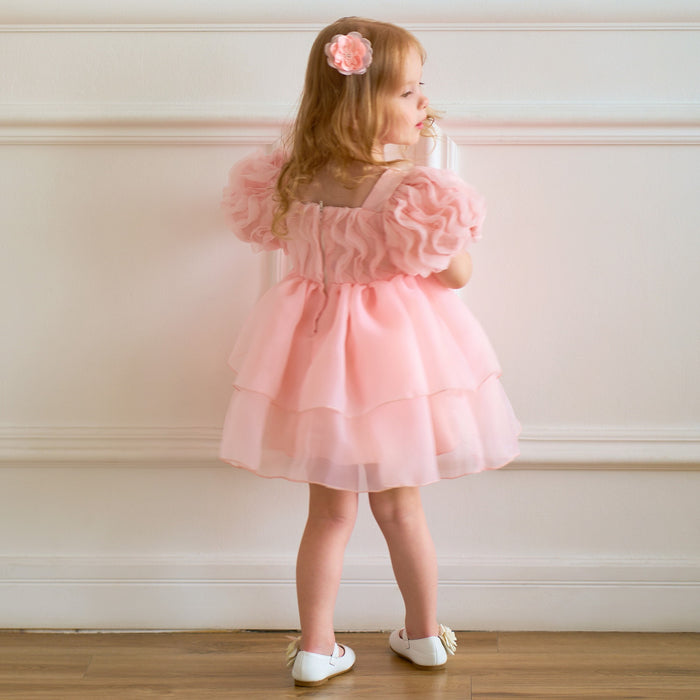 Daisy Organza Puff Sleeve Dress – Pink Birthday