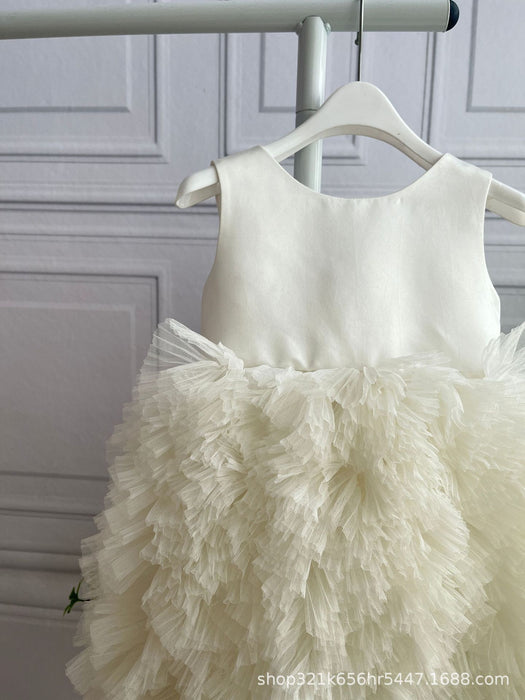 Elara White Ruffle Tulle Bow Dress